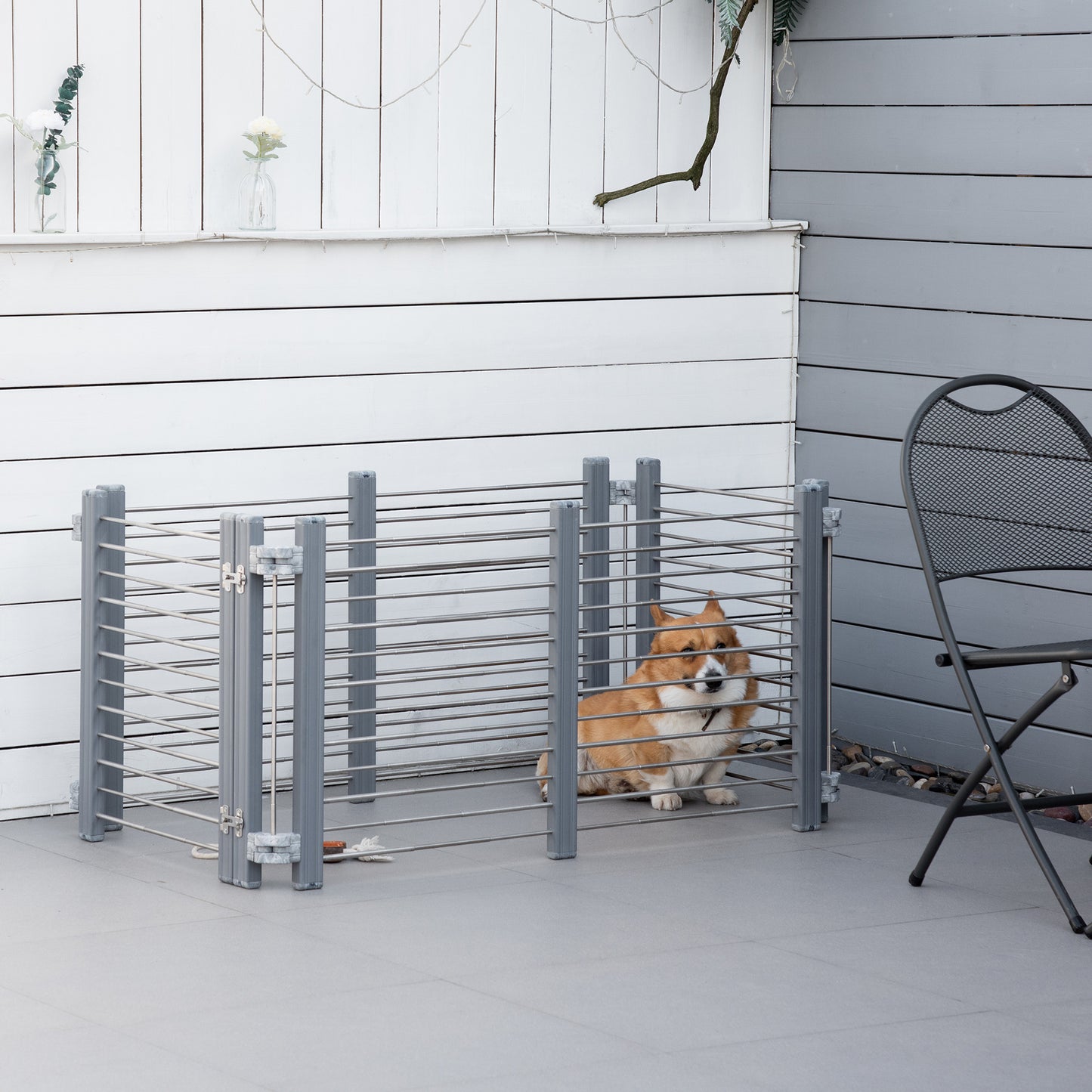 Dog Pen Adjustable Puppy Playpen Foldable Fence Indoor Outdoor Run Enclosure For Small Dogs With Gate Locks 64.5 Cm High Grey