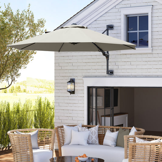 Outsunny 3(m) Wall-Mounted Parasol Shade, with Handle - Light Grey / Khaki / Orange