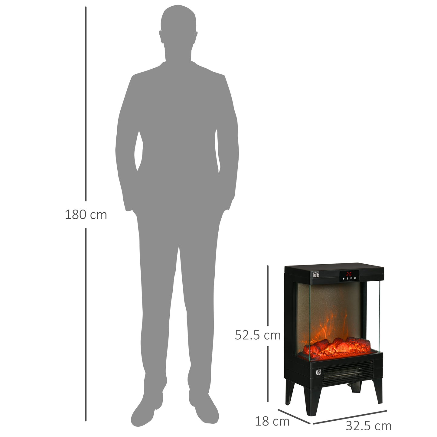 Electric Fireplace Heater Freestanding 750W/1500W With LED Screen Remote Included Quiet Heater Indoor Use Black