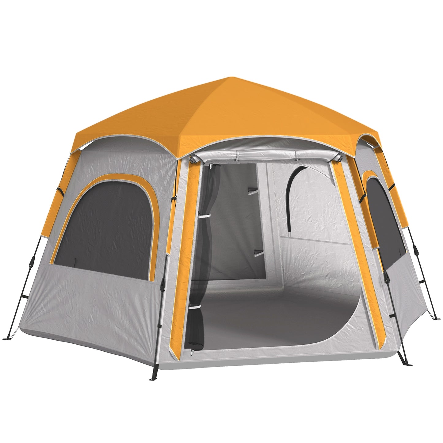 Instant Camping Tent, 2/3/4 Person Easy Setup Family Tent with Vestibule, Rainfly, 4 Mesh Windows & 2 Doors, Hexagonal Design, Waterproof