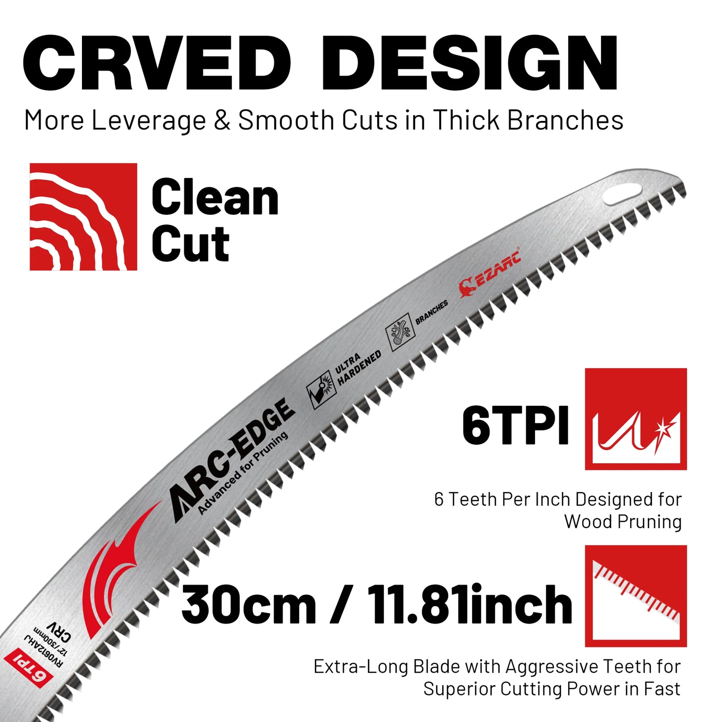 12 Inch Reciprocating Saw Blades, Japanese Teeth Wood Pruning Saw Blades 3Pcs 6TPI Arc Edge for Tree Trimming, Wood Cutting