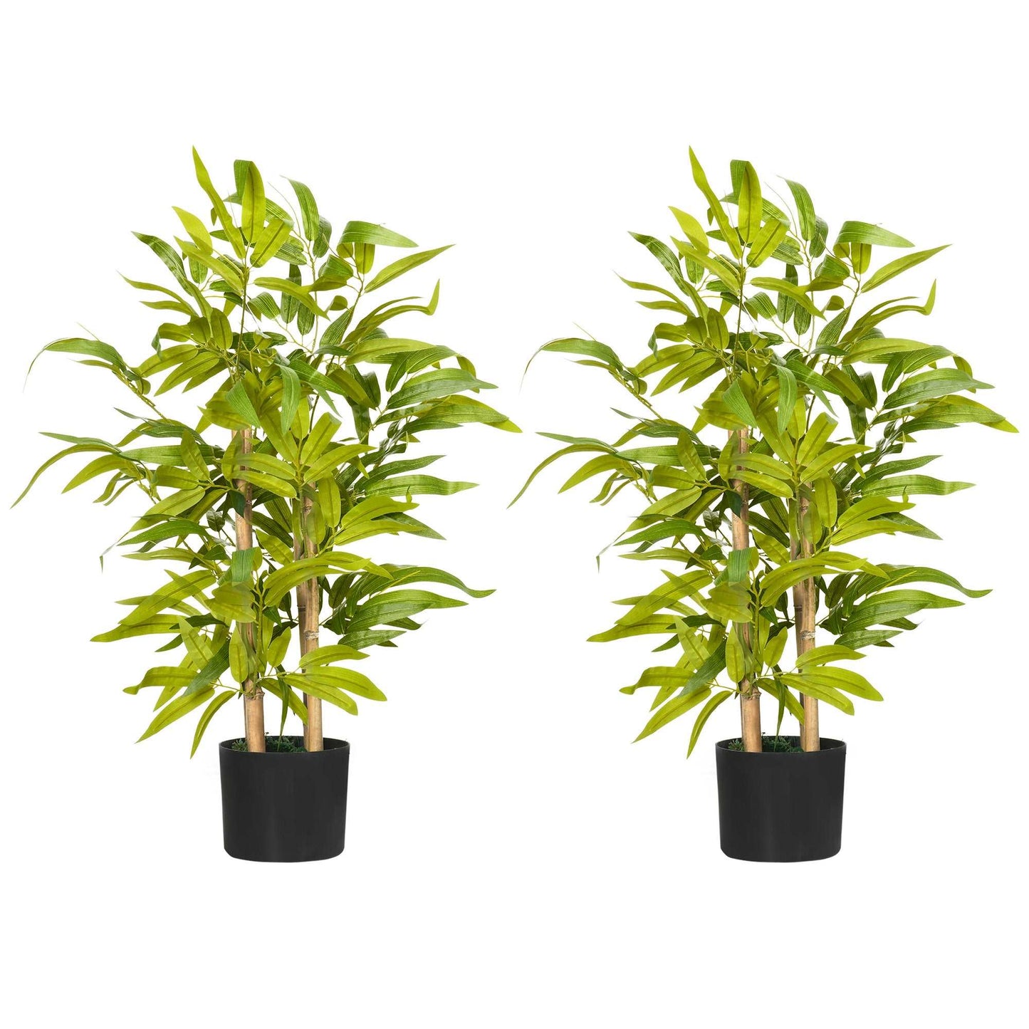 2 Piece Artificial Plants Bamboo Tree in Pot Desk Fake Plants for Home Indoor Outdoor Decor, 15x15x60cm, Green