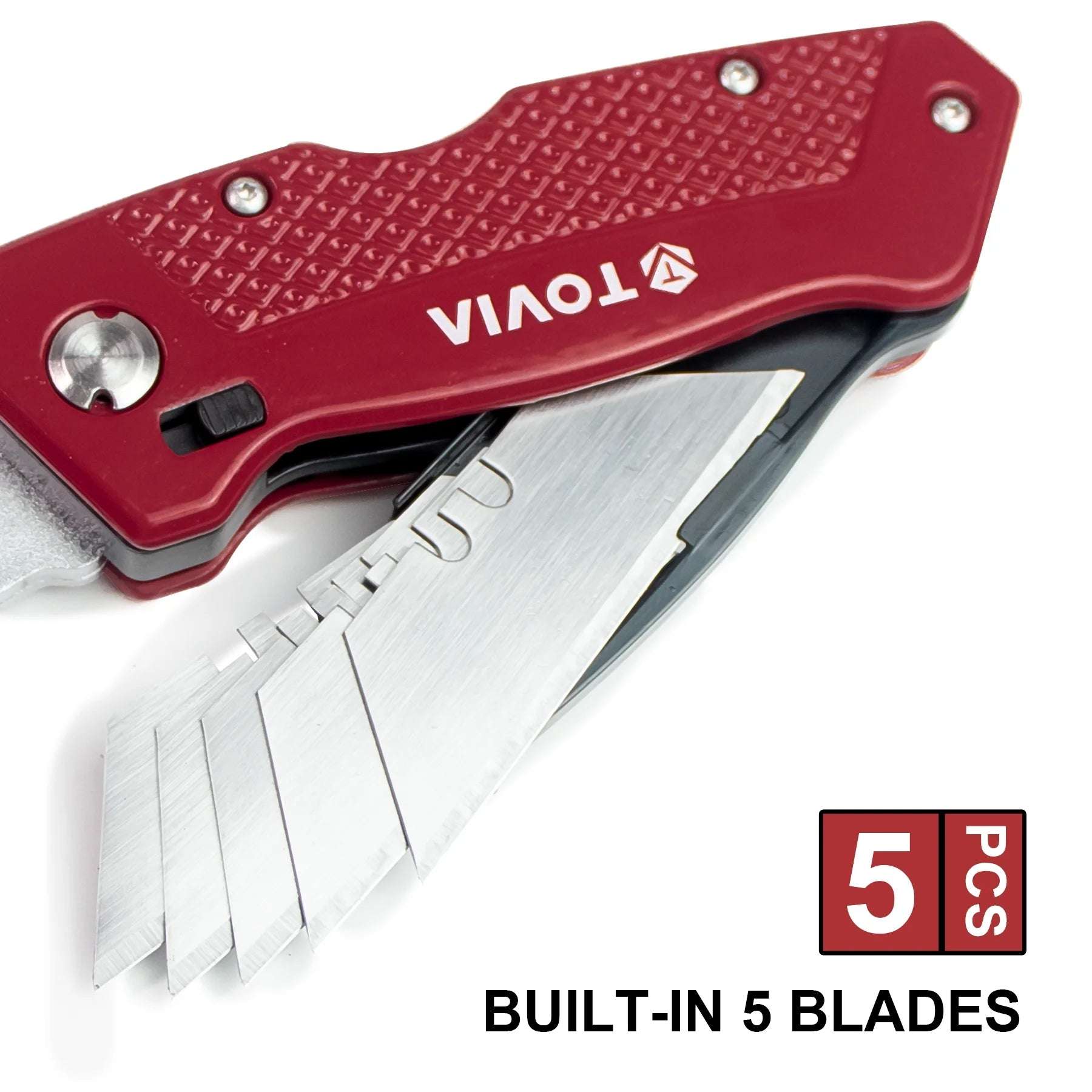 Folding Utility Knife Quick Change Box Cutter 3-Position Retractable Blades Blade Storage Design with 5 Extra Blades Box Knife for Cartons