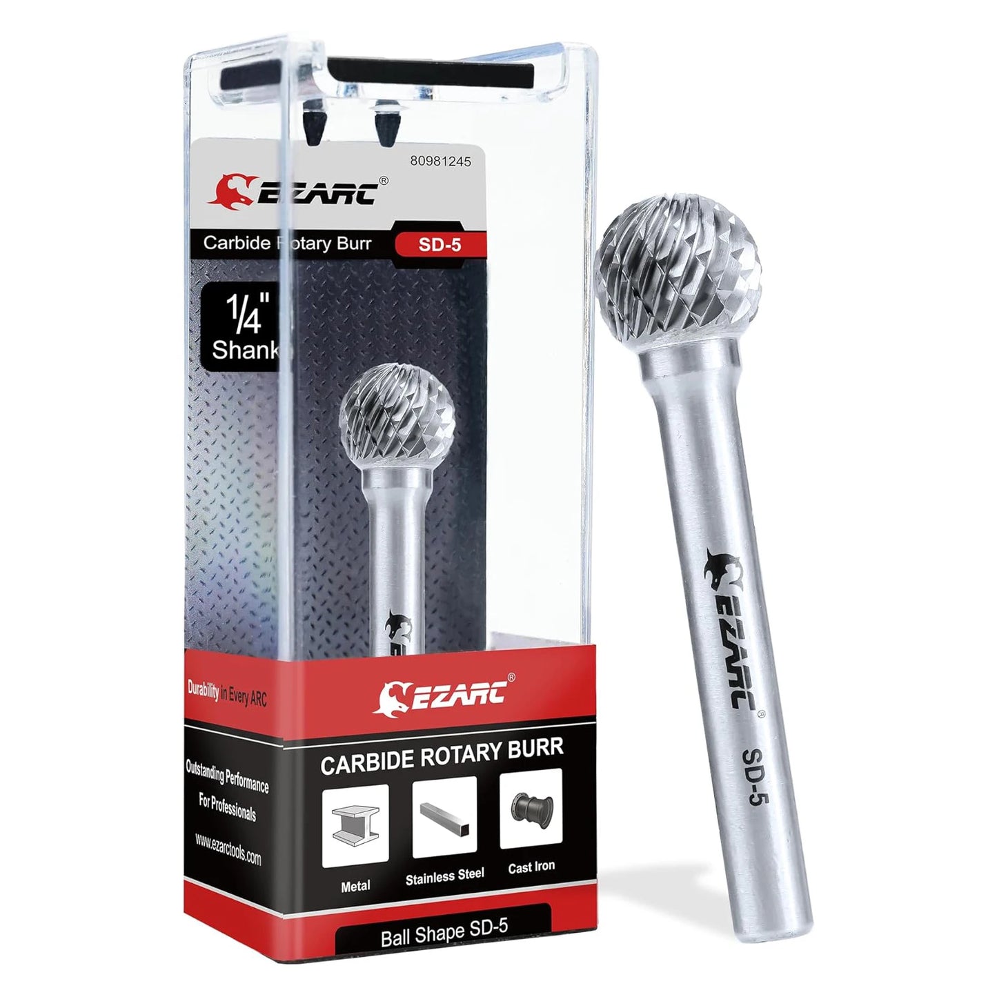 EZARC 1 Piece Tungsten Carbide Rotary Burr Bit, Double Cut Carbide Burr 1/4" Shank Die Grinder Cutting Burrs Bit for Metal Working