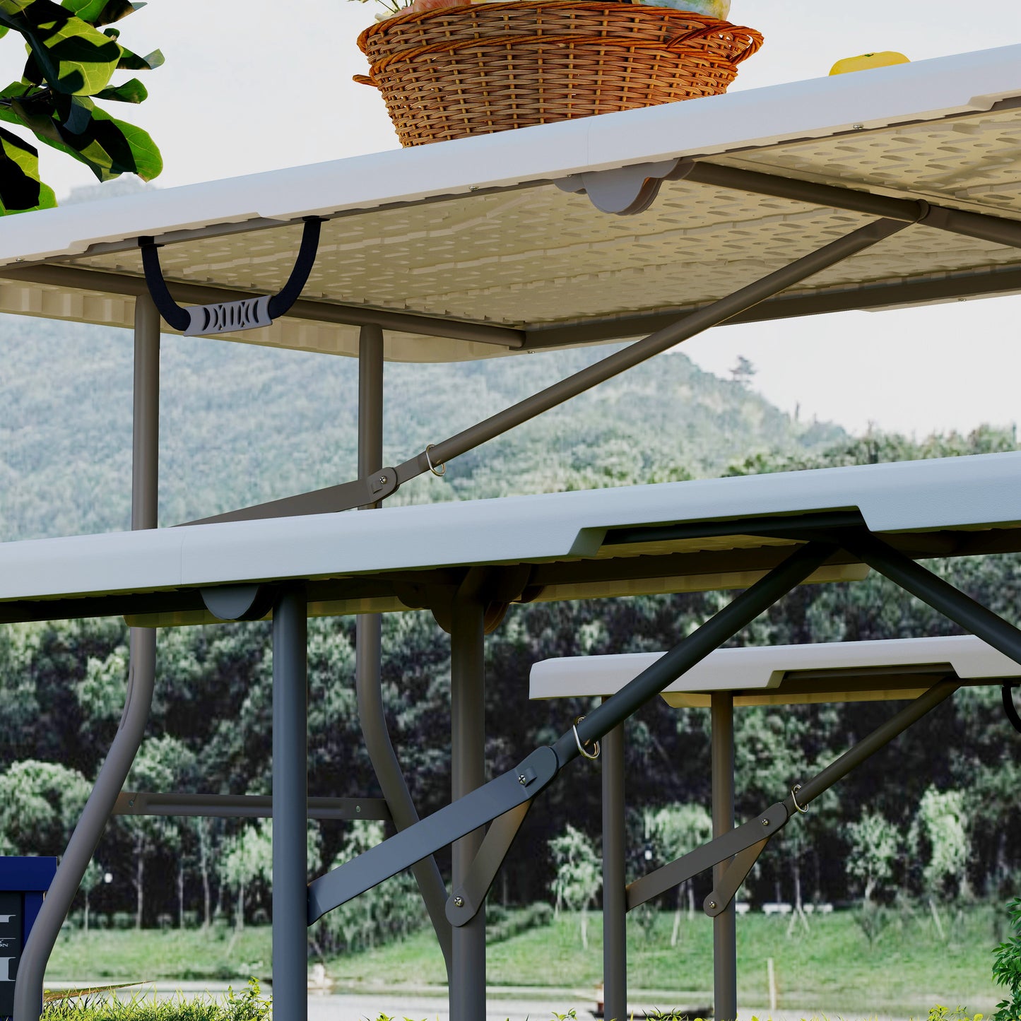 3 Piece 6ft Folding Picnic Table and Bench Set, Portable HDPE Camping Table and Chairs with Carrying Handles for Indoor Outdoor, Dining, Camping