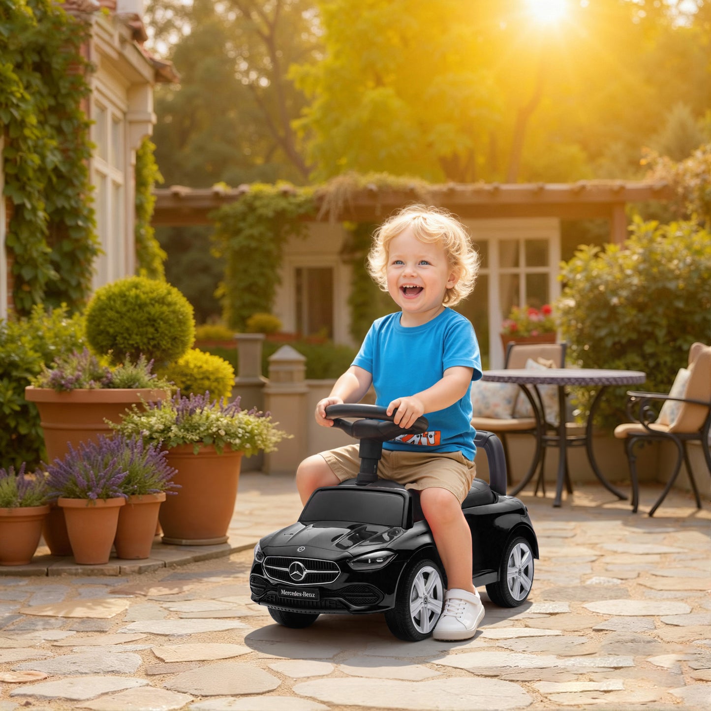 Baby 2-in-1 Ride-On Push Car | Licensed Mercedes-Benz C-Class | Walker Foot to Floor | Removable Handle | Under-Seat Storage | Ages 12-36 Months | Black
