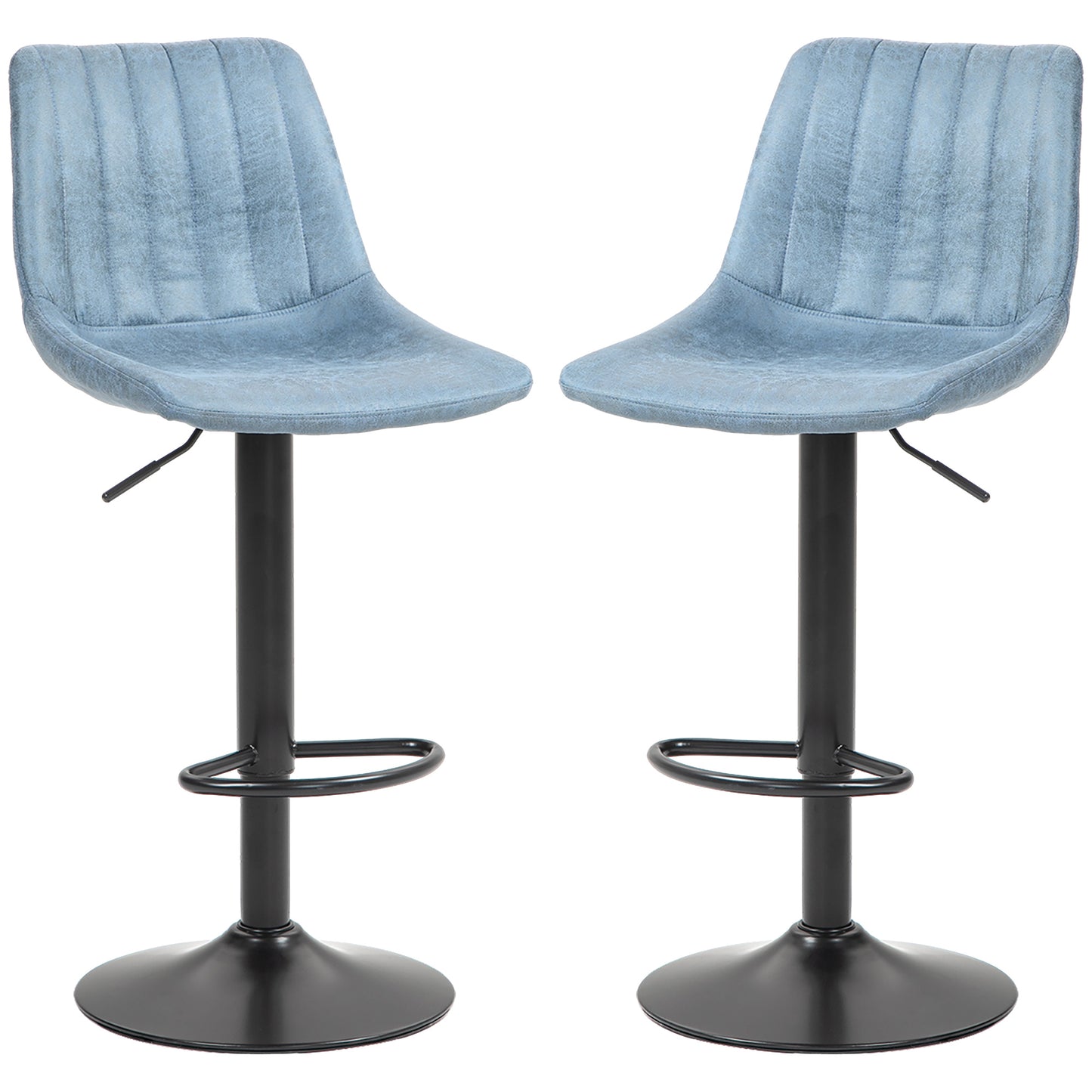 Adjustable Bar Stools Set of 2 Counter Height Barstools Dining Chairs 360° Swivel with Footrest for Home Pub, Blue