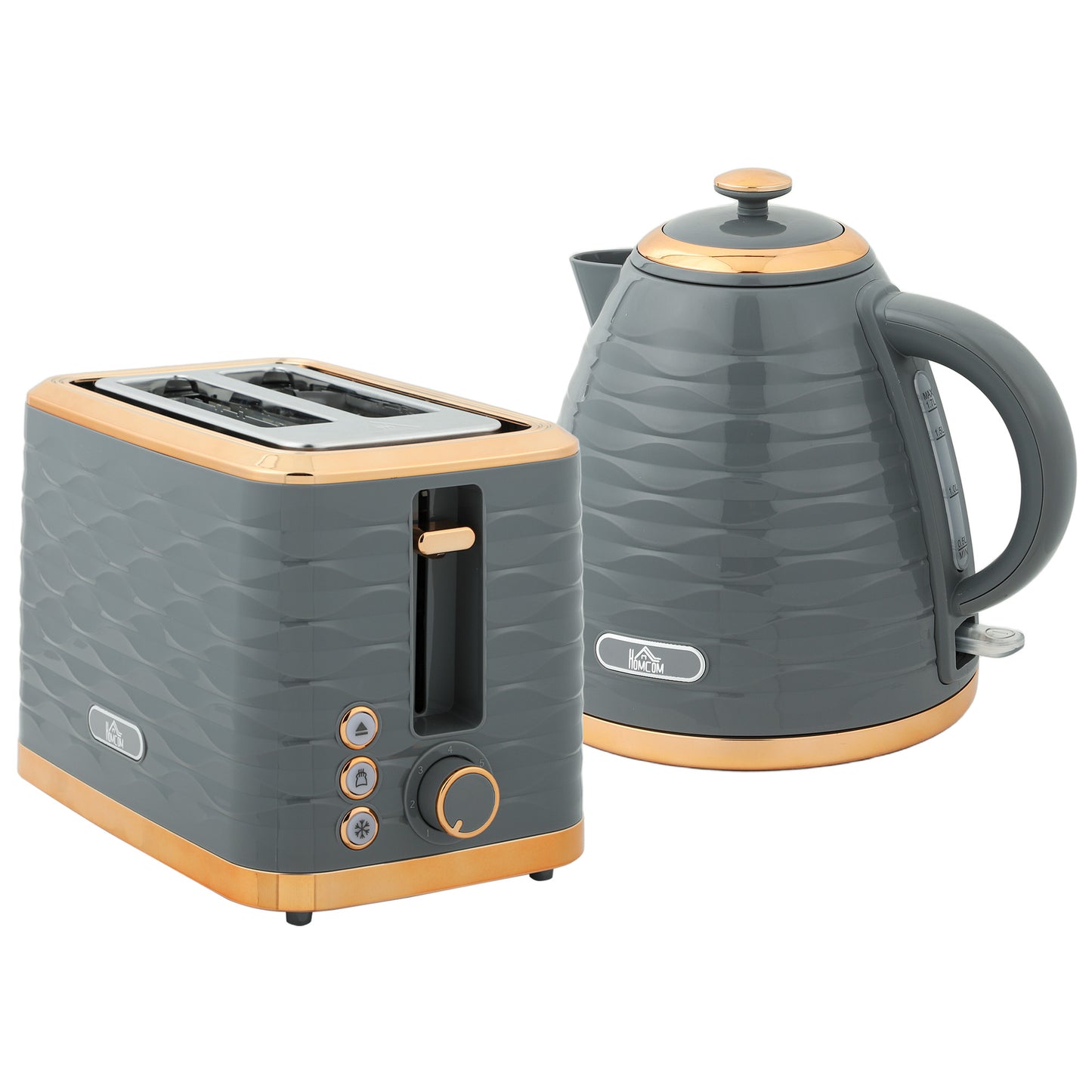 3000W 1.7L Rapid Boil Kettle & 2 Slice Toaster, Kettle and Toaster Set with 7 Browning Controls and Crumb Tray, Grey / Black