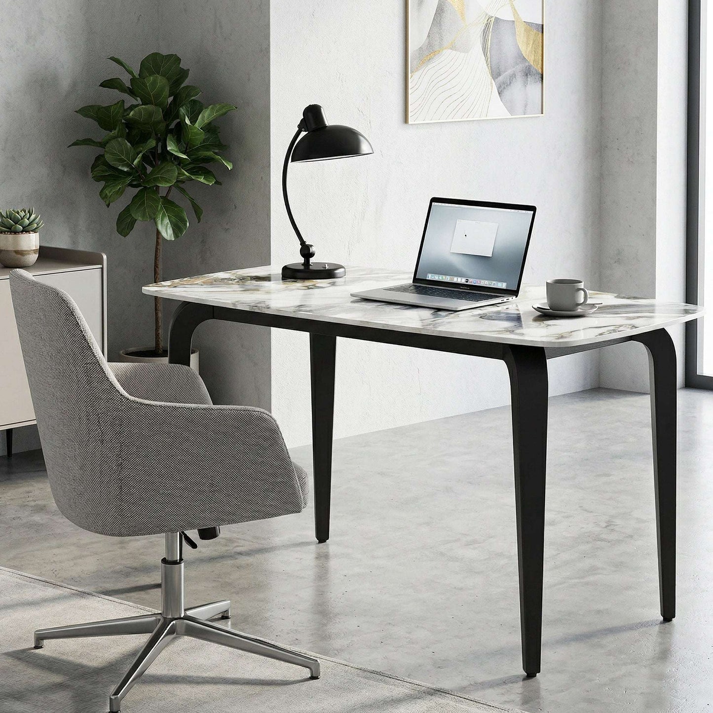Sintered Stone Dining Table | 4 Seater | 130x70x75cm | Heat & Scratch Resistant | Stain-Resistant | Metal Legs | Adjustable Feet | White
