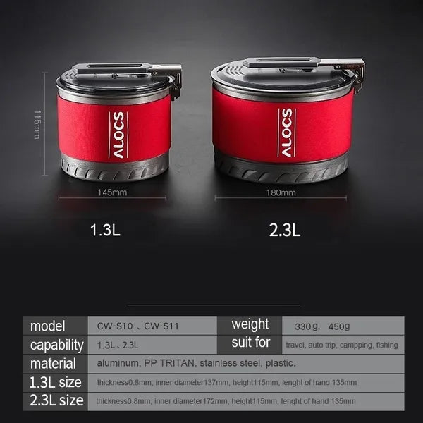 Alocs 1.3/2.3 L Fast-Heating Outdoor Picnic Camping Cookware Utensils Pot with Bowl Cup