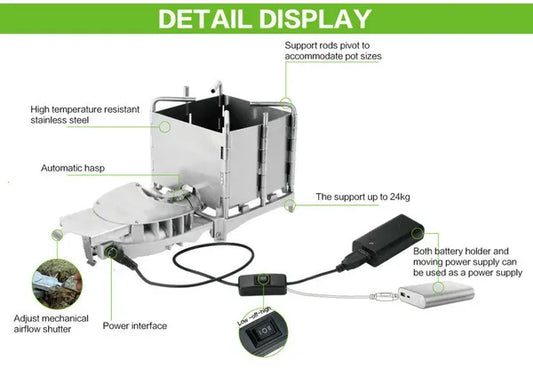 BRS 6000W Outdoor Wood Wood Burning Foldable Firewood Furnace Charcoal Cooker BBQ Electronic Blower