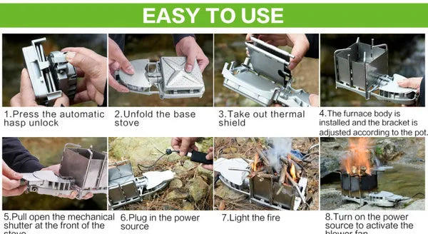 BRS 6000W Outdoor Wood Wood Burning Foldable Firewood Furnace Charcoal Cooker BBQ Electronic Blower