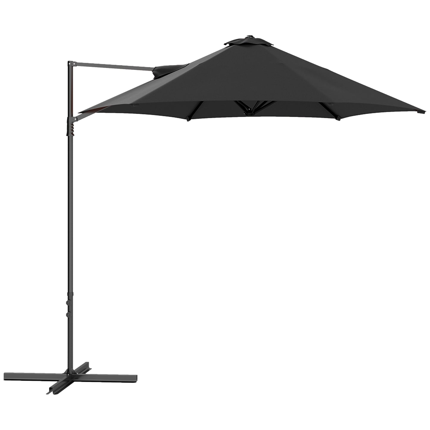 2.5M Garden Cantilever Parasol, Offset Roma Patio Umbrella Hanging Sun Shade Canopy Shelter with 360° Rotation and Cross Base, Black