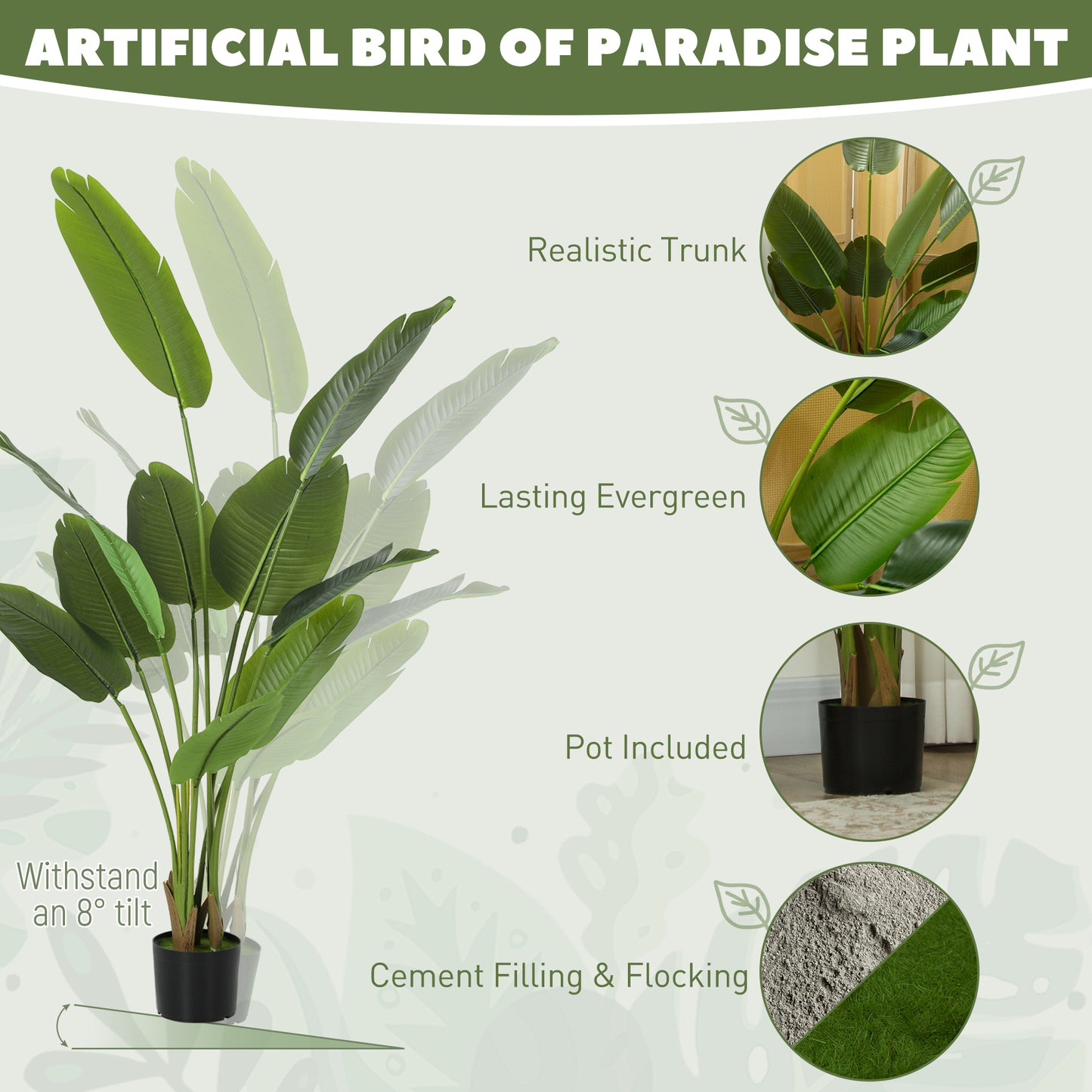 160cm Tall Artificial Bird of Paradise Plant, Faux Banana Leaf Tree with PEVA Leaves and Flocking, Decorative Palm Tree in Pot