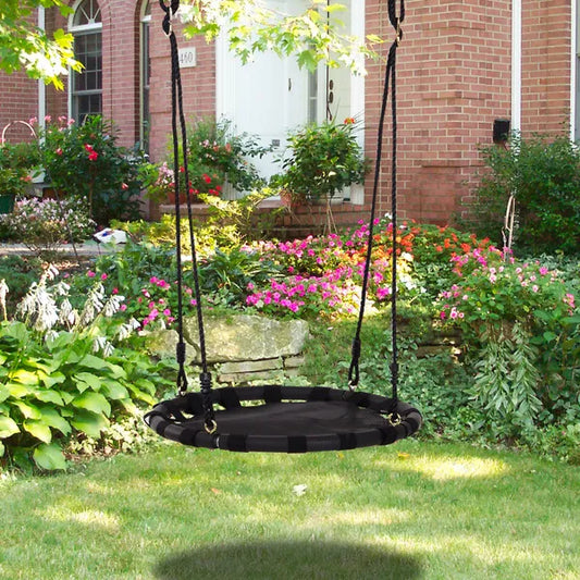 60Cm Kids Hanging Tree Swing Nest Seat Metal Frame Backyard Playground Black