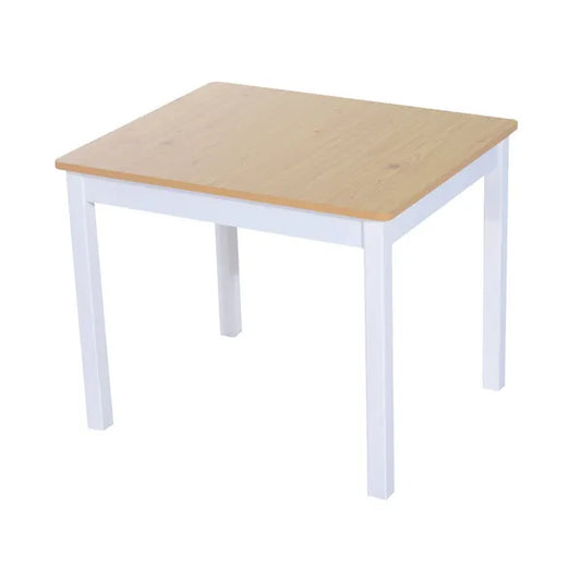 Children's Four Piece Creative Learning Table Set 2 Chairs Storage Stool White and Natural Pretend Play