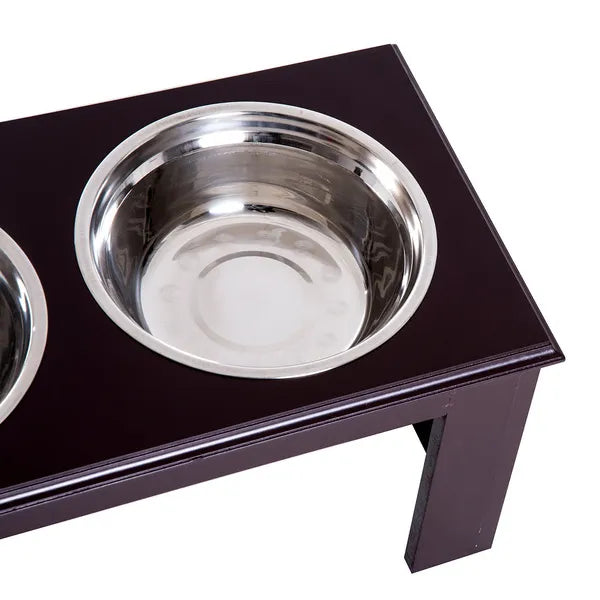 PawHut Raised Dog Bowls Pet Feeder Elevated Double Stainless Steel Water Brown