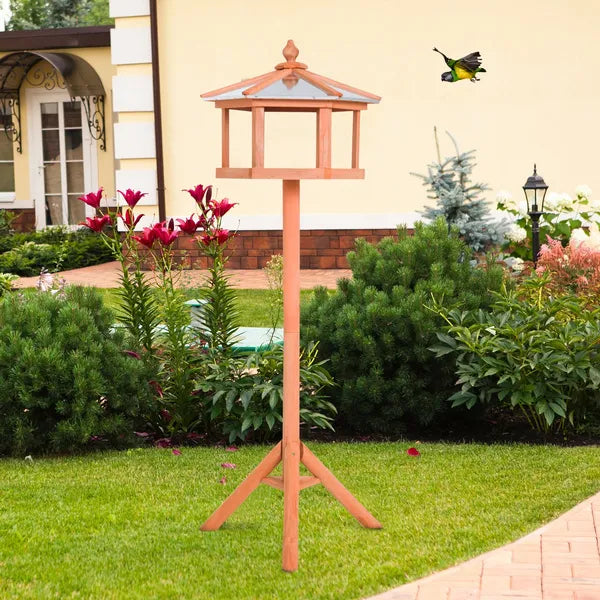 PawHut Deluxe Bird Stand Feeder Table Feeding Station Wooden Garden Wood Coop Parrot Stand 113Cm High New
