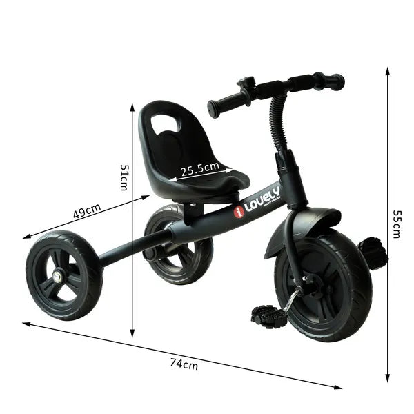 Ride on Tricycle 3 Wheels Plastic Pedal Trike For Kids Over 18 Months , Black