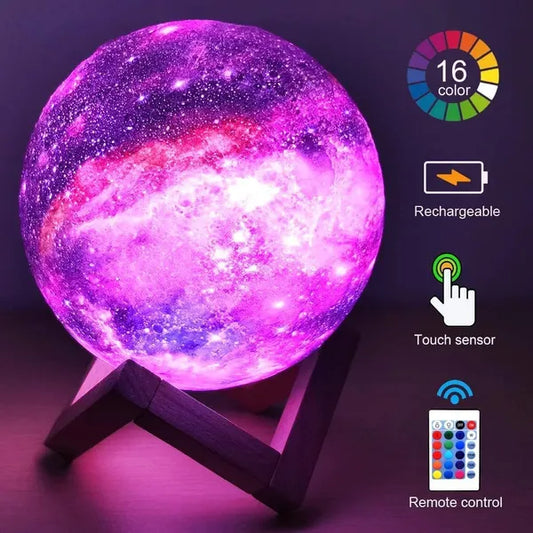 LED Galaxy Moon Lamp Moon Night Light Kids Night Light 16 Colour Change Touch and Remote Control Galaxy Light