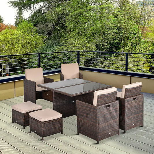 8 Seater Dining Set With Cushions Outdoor Garden Furniture Lounge Set Colour: Brown