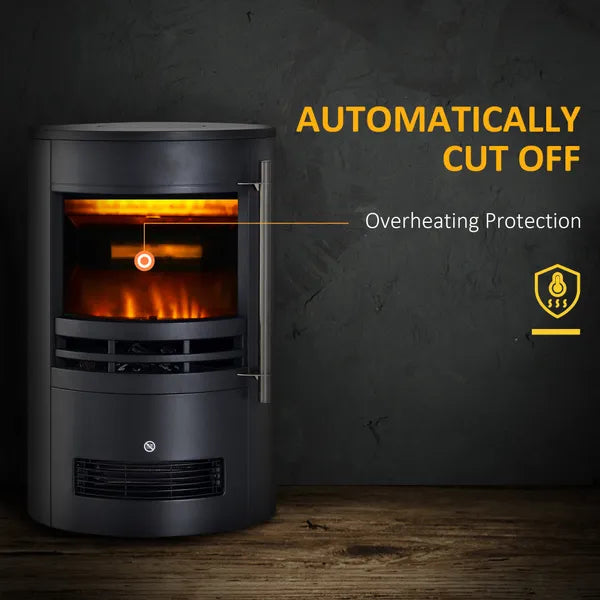 HOMCOM Freestanding Electric Fireplace Indoor Heater Glass View Log Wood LED Burning Effect Flame Stove with Thermostat Control, 1000W/2000W-Black