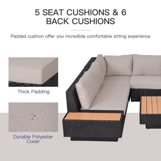 Outdoor 4 Piece Sectional Rattan Sofa Garden Furniture Set Coffee Table Chairs Loveseat With Cushion Patio Area