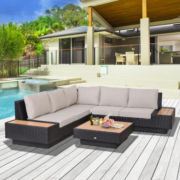 Outdoor 4 Piece Sectional Rattan Sofa Garden Furniture Set Coffee Table Chairs Loveseat With Cushion Patio Area