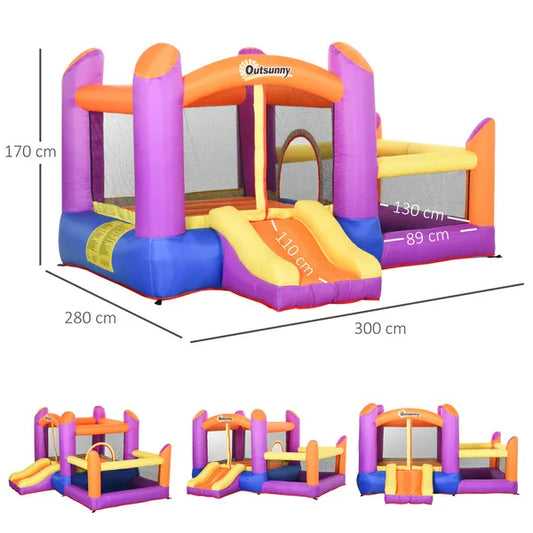 Kids Bouncy Castle House Inflatable Trampoline Slide Water Pool 3 in 1 with Blower for Kids Age 3-8 Multi-color 2.8 x 2.5 x 1.7m
