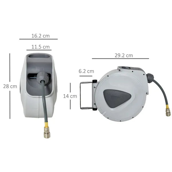 DURHAND Retractable Air Hose Pipe Reel Auto Self-Winding Wall Mounted 1/4" 10m+90cm