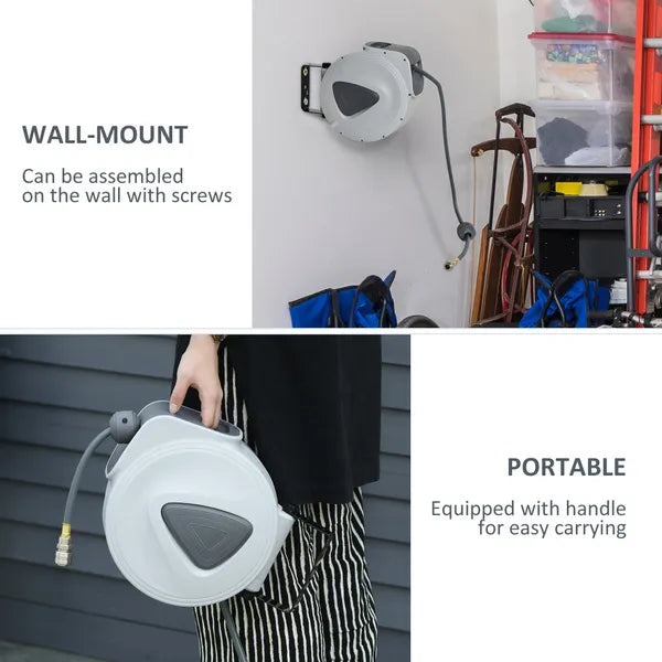 DURHAND Retractable Air Hose Pipe Reel Auto Self-Winding Wall Mounted 1/4" 10m+90cm