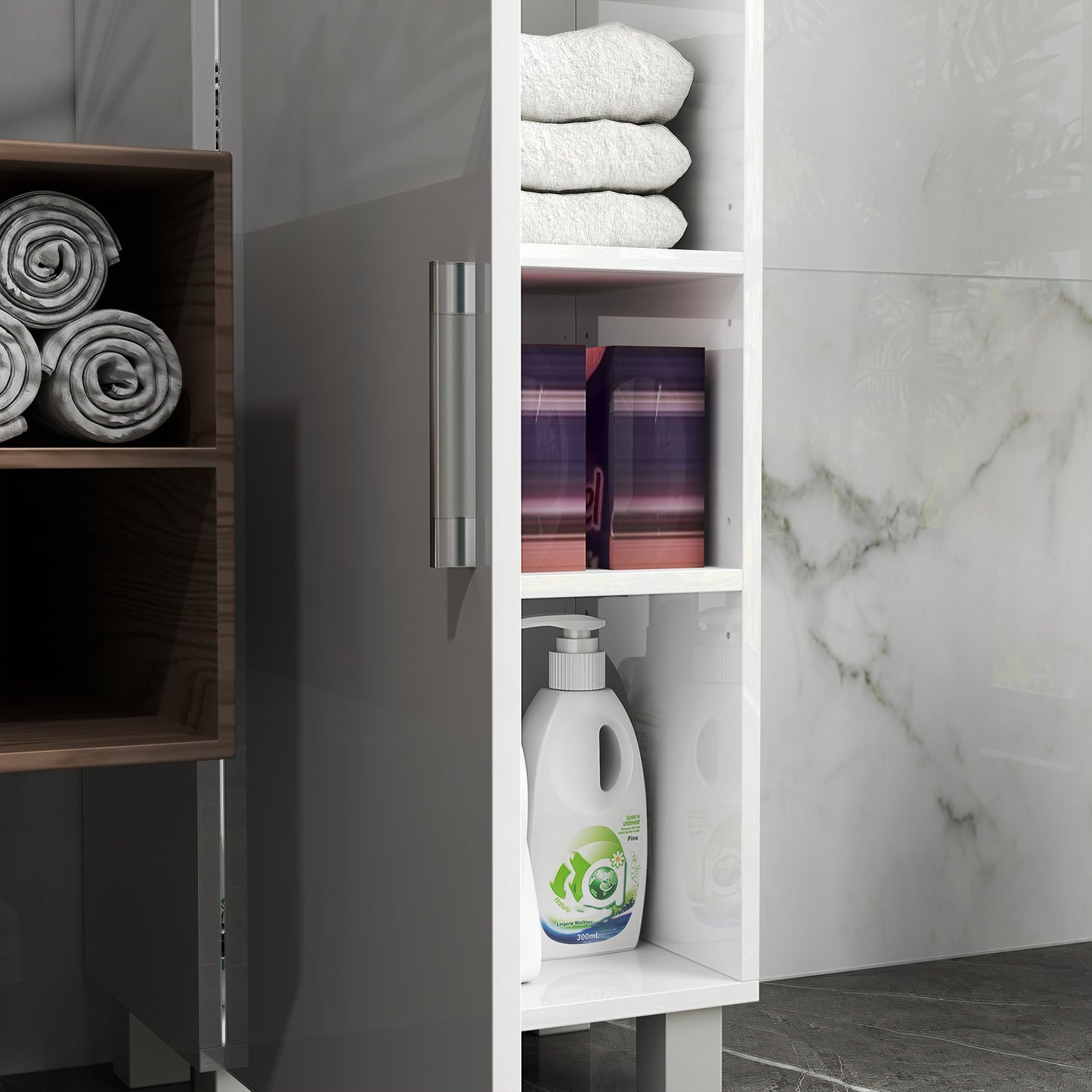 Tall Bathroom Cabinet, Freestanding Bathroom Cabinet with Adjustable Shelves and Double Doors