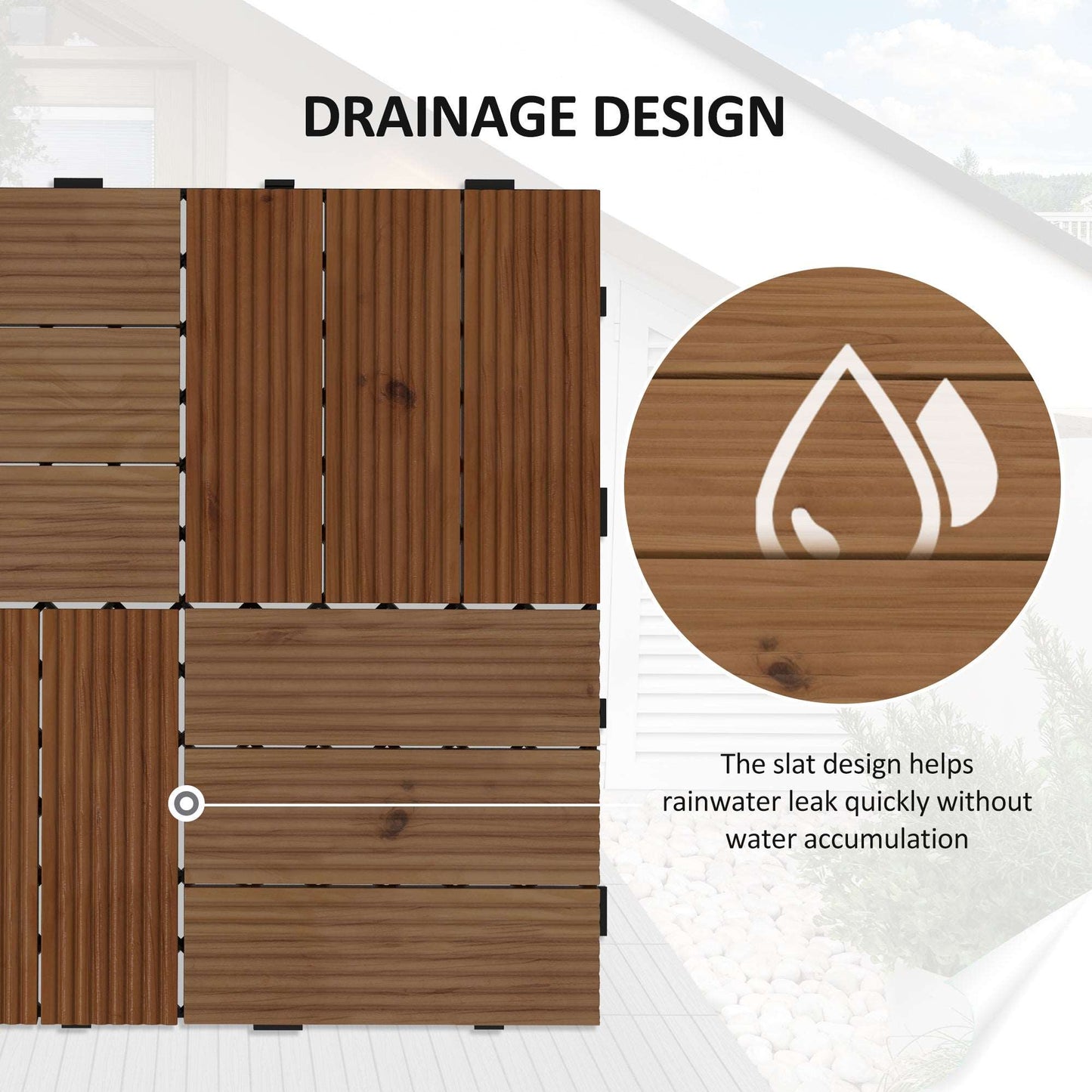 27 Pcs Wooden Interlocking Decking Tiles, 30 x 30 cm Anti-slip Outdoor Flooring, 0.81㎡ per Pack, All Weather Use for Patio, Balcony, Terrace, Hot Tub, Brown