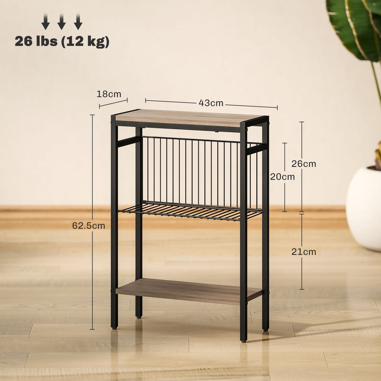 Three Shelf Industrial Side Table - Grey