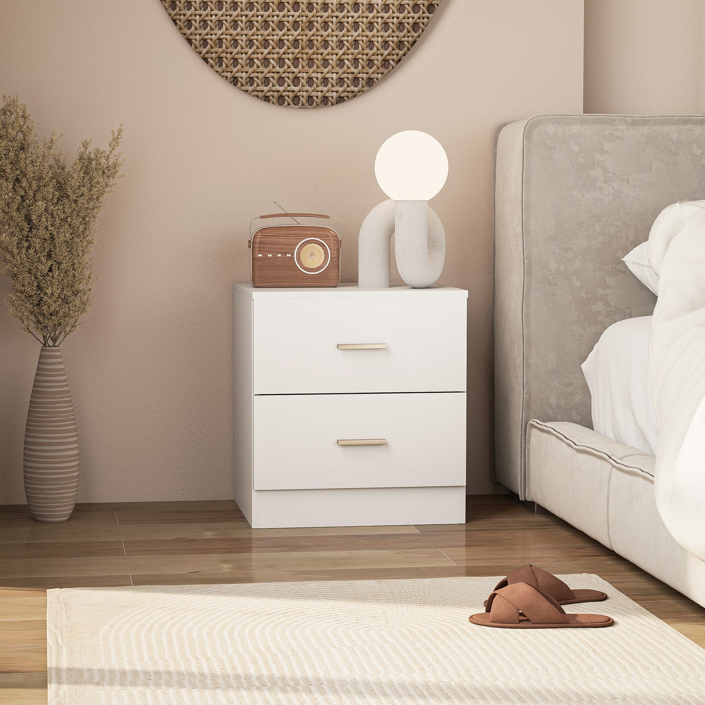 Set of 2 Modern Bedside Tables | 2 Drawers | Clean White Finish | 45x49cm
