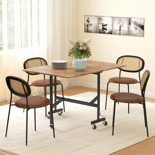 Retro Style Six-Seater Drop-Leaf Dining Table, with Wheels - Brown Wood-Effect