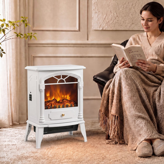 Electric Fireplace Stove | White Portable 2000W Heater with 3D Flame Effect & Thermostat