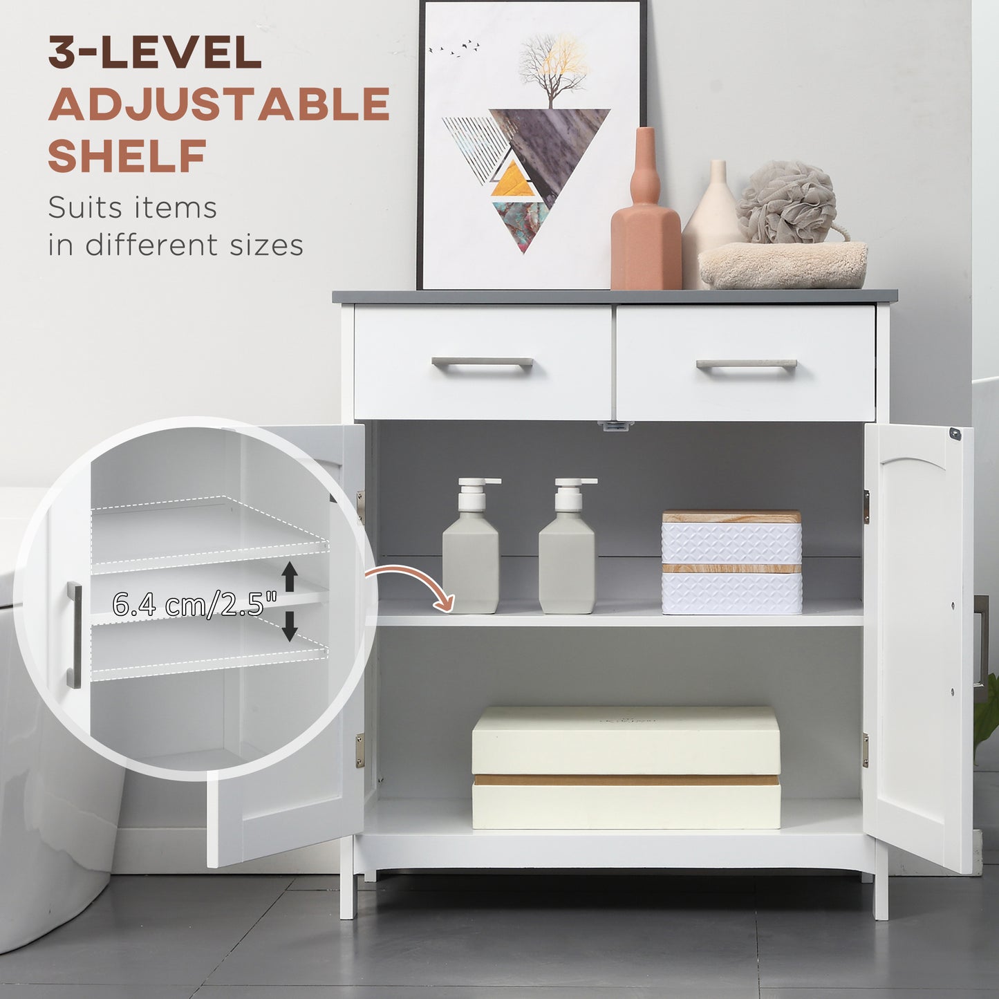 Kleankin Bathroom Furniture Set with Adjustable Shelves, Tall Bathroom Storage Cabinet with Open Shelves, Bathroom Floor Cabinet with Drawers, Pedestal Sink Cabinet, White