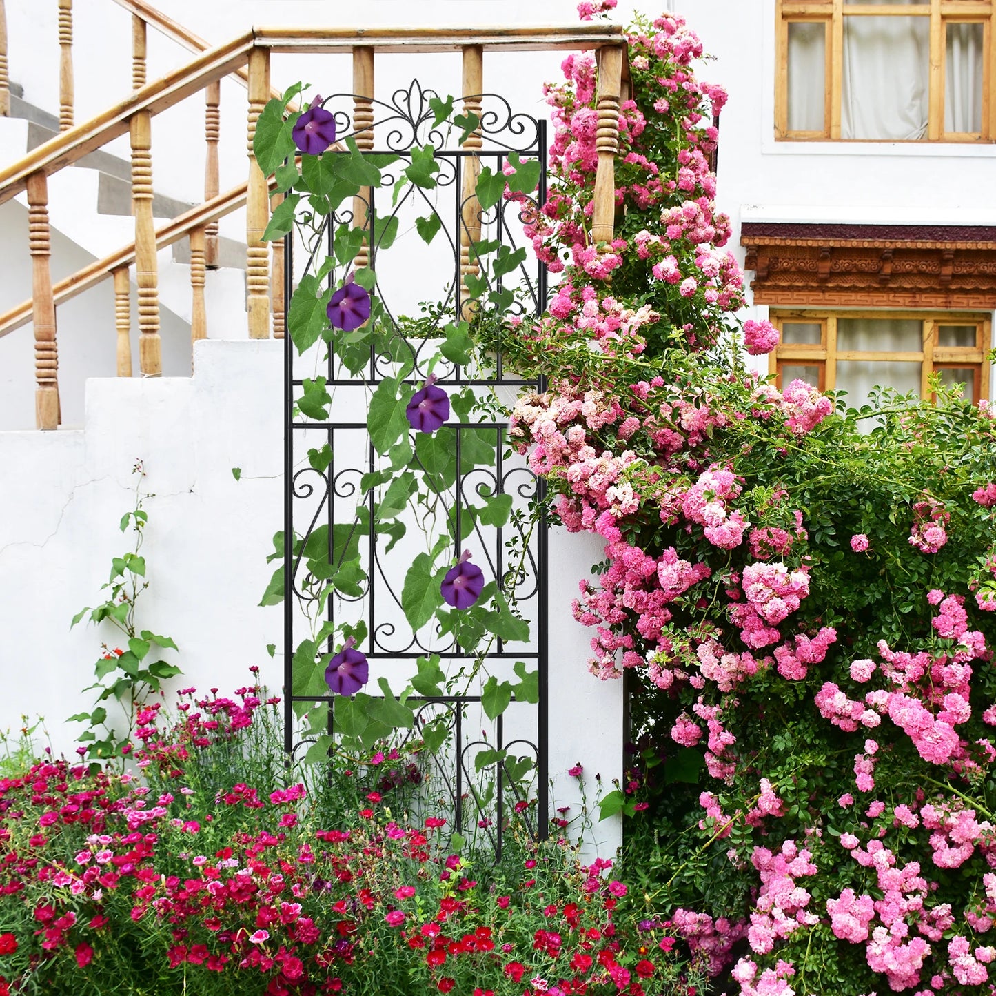 6 Panels Garden Border Trellis High Metal Climbing Plants Support Trellis Plants Barrier for Outdoor Patio Backyard
