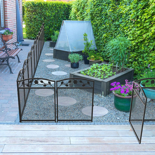 5 Piece Metal Garden Fence Border Rustic Style Decorative Garden Fence Animal Barrier, Landscape Pathway Edge Iron Fence Panels