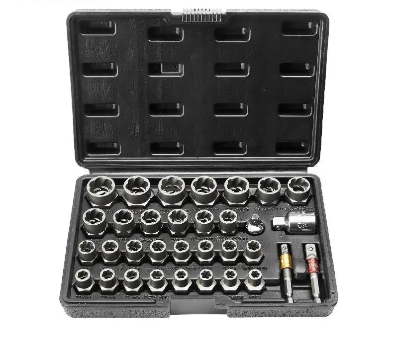 29 Piece Bolt Extractor Set Bolt and Nut Remover Set 6mm to 10mm 13/32" to 3/4" CR-MO Steel Extraction Socket Set with Case