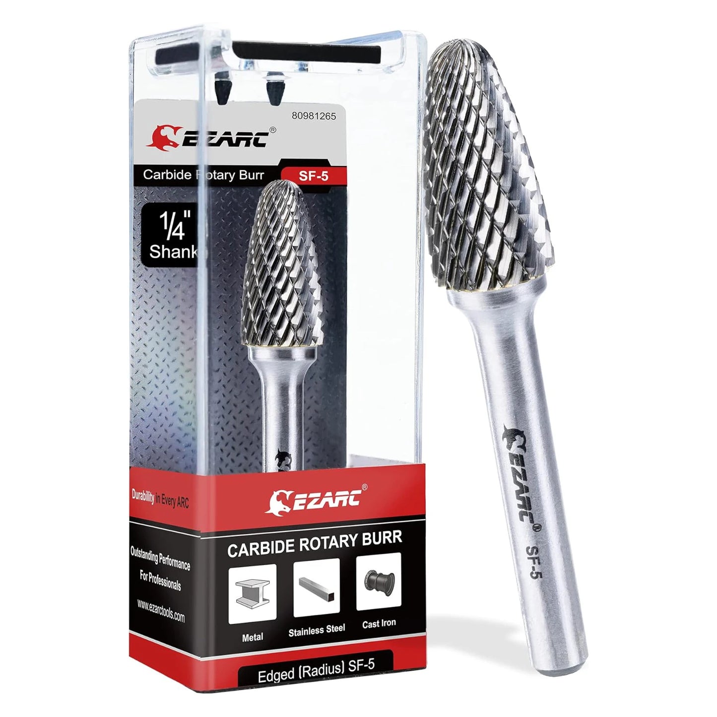EZARC 1 Piece Tungsten Carbide Rotary Burr Bit, Double Cut Carbide Burr 1/4" Shank Die Grinder Cutting Burrs Bit for Metal Working