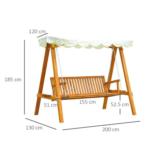 Wooden Garden Swing Chair Seat Bench Cream 3-Seater