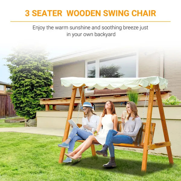 Wooden Garden Swing Chair Seat Bench Cream 3-Seater