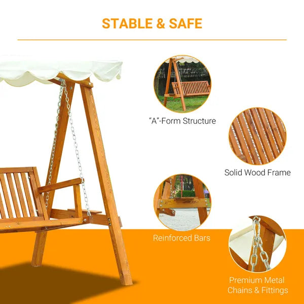 Wooden Garden Swing Chair Seat Bench Cream 3-Seater