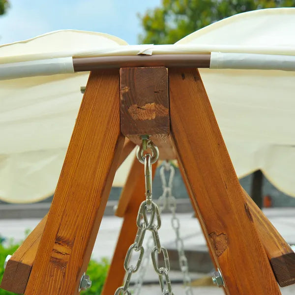 Wooden Garden Swing Chair Seat Bench Cream 3-Seater