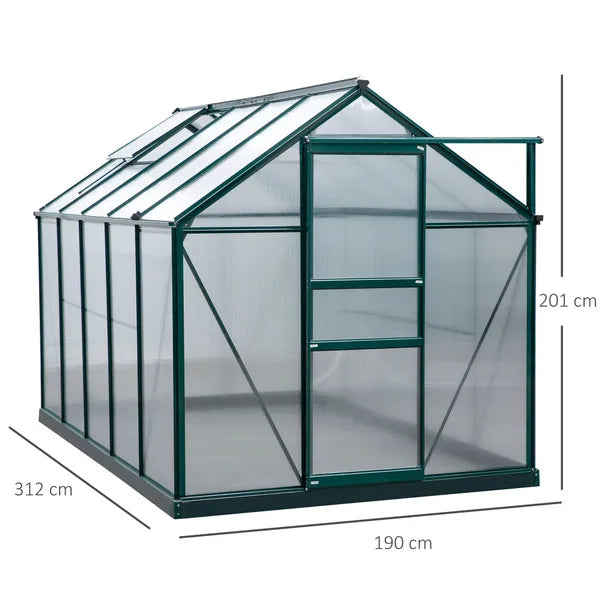 Clear Polycarbonate Greenhouse Large Walk-In Green House Garden Plants Grow Galvanized Base Aluminium Frame W/Slide