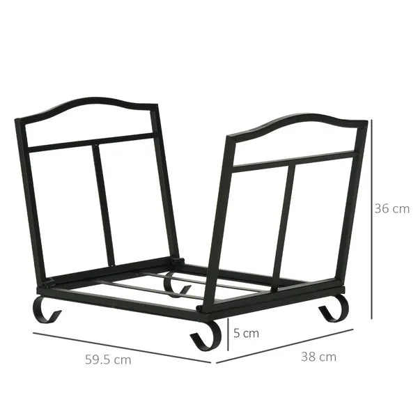 Firewood Wood Log Rack Fireplace Holder Storage Organiser With Scrolls, Foldable Design, For Outdoor And Indoor Use, 48 X 34 X 37cm, Black