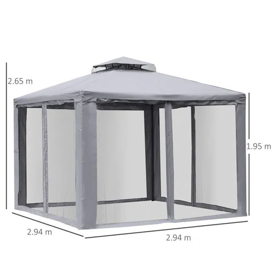 Metal Gazebo Garden Outdoor 2-tier Roof Marquee Party Tent Grey 3 X 3 Metre