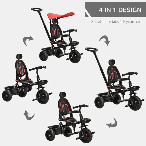4 in 1 Baby Tricycle w/ Reversible Angle Adjustable Seat Removable Handle Red